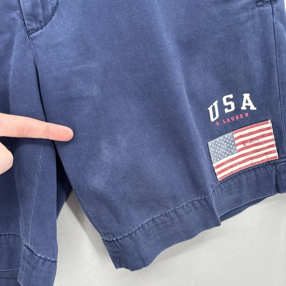 Polo Ralph Lauren Shorts Mens 40 Blue‎ USA Flag Chino Canvas 9